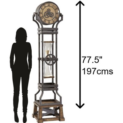Gray Iron and Wood Hourglass Floor Clock with Quartz Movement