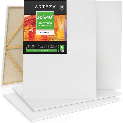 Arteza Stretched Canvas Value Pack, Classic, 30" x 40", Blank Canvas Boards for Painting - 5 Pack (ARTZ-8357)