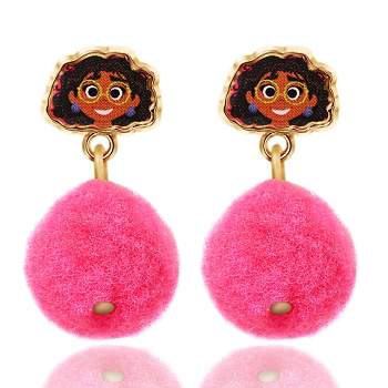 Disney Girls Encanto Mirabel Dangle Earrings with Pink Pom Poms