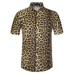 Lars Amadeus Men's Animal Print Short Sleeves Button Down Casual Summer Printed Shirts - 1 of 4