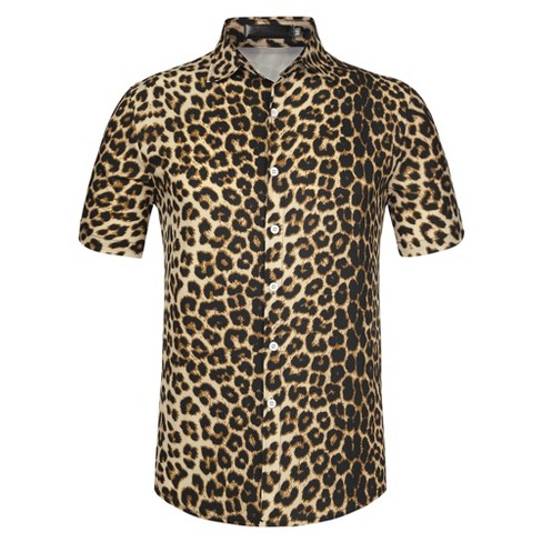 Lars Amadeus Men's Animal Print Shirt Short Sleeves Button Down Casual  Summer Printed Shirts Leopard Print Medium