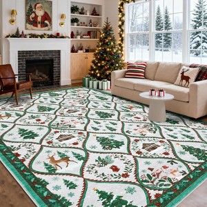 Christmas Area Rugs for Living Room Xmas Tree Snowman Festive Decor Rug Washable Area Rug Soft Low Pile Non-Slip Rug - 1 of 4