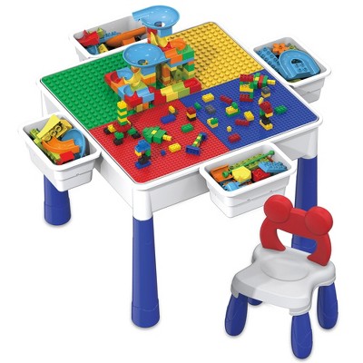 PICASSO-TILES 581 Pc Large Bricks Building Blocks with Marble Run, Table and Chair Activity Set for Kids 3+