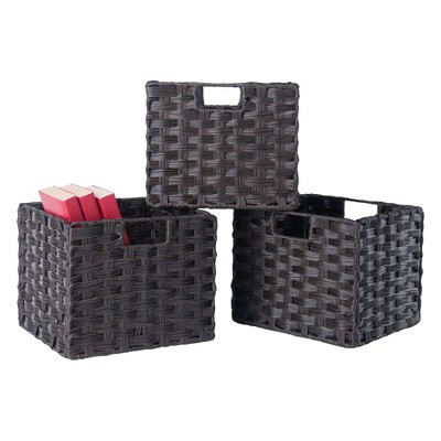 Modernistic Black 3x3 Storage Shelf with Foldable Chocolate Baskets