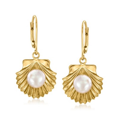 Ross-Simons 8-8.5mm Cultured Pearl Seashell Drop Earrings in 18kt Gold Over Sterling