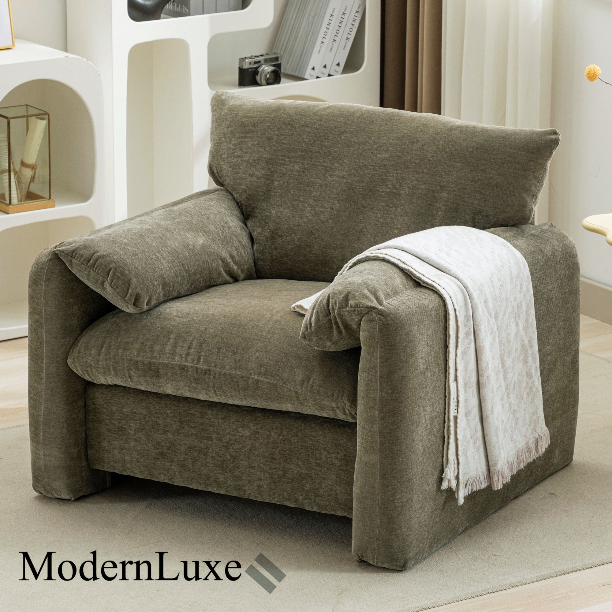 ModernLuxe Oversized Armchair, Upholstered Accent Chair, Single Sofa Lounge Chair for Living Room/Bedroom, Matcha Green