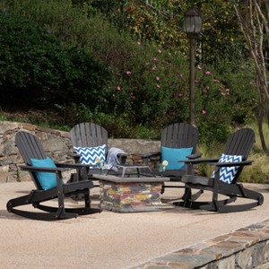 Christopher Knight Home Hermes Outdoor Acacia Wood 5 Piece Adirondack Rocking Chair and Fire Pit Set - 1 of 4