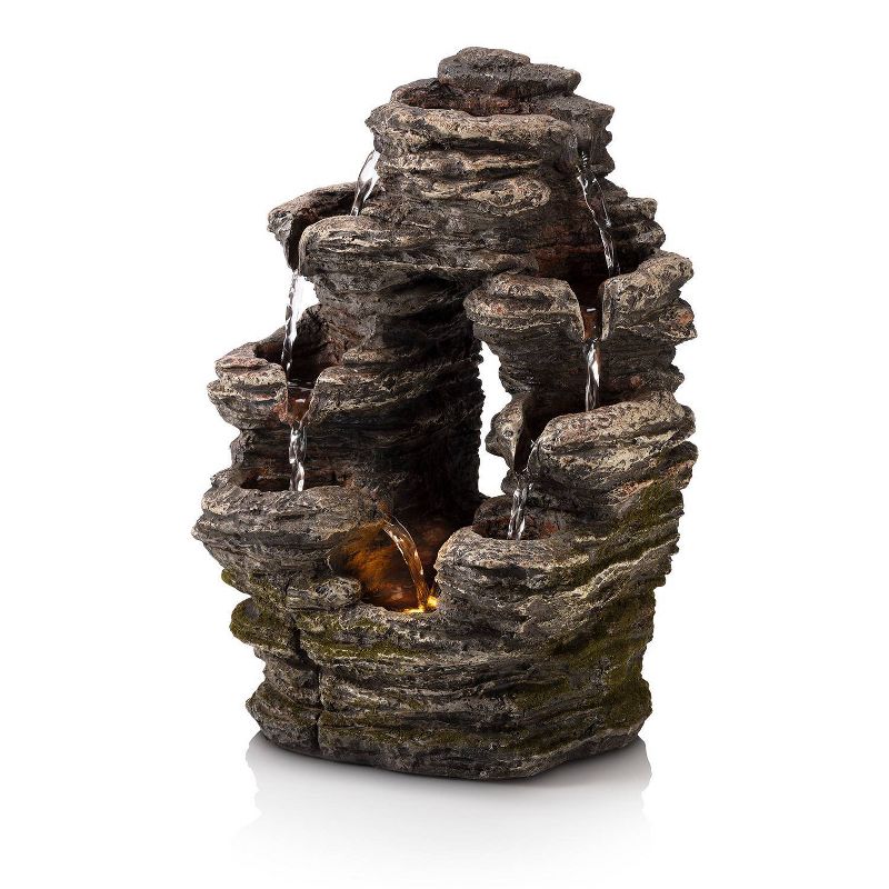 14&#34; Resin Layered Rock Fountain Brown - Alpine Corporation, 5 of 8