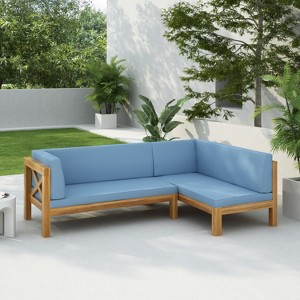 Christopher Knight Home Lyra Outdoor Acacia Wood 4 Seater 88.5" Sectional Sofa with Cushions - 1 of 4