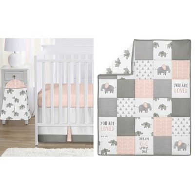 Pink and grey elephant best sale crib set