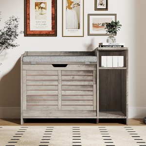 Cat Litter Box Enclosures with Top Opening with Cushion, Litter Box Furniture Hidden, Wooden Cat Washroom Indoor Gray - 1 of 4