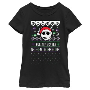 Girl's The Nightmare Before Christmas Holiday Scares Jack Face T-Shirt - 1 of 4