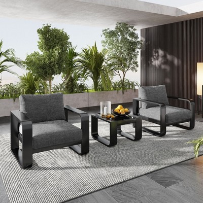 Maggift Patio Seating Set, Terrace Seating Group, Casual Terrace Set, Outdoor Dialogue Set, Patio with Cushions, Backyard, Gray, 35.8"*31.5"*24"