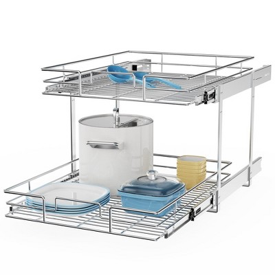 LOVMOR Individual Pull Out Cabinet Organizer (20" W x 21" D), 2 Tier Spice Rack Organizer for Cabinet, Slide Out Drawer Pantry Shelf Organization