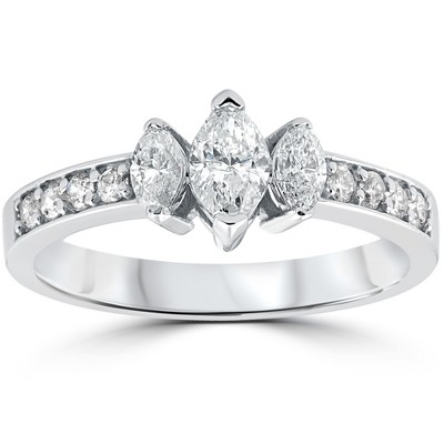 Pompeii3 1ct 3-Stone Marquise Diamond Engagement Ring 14K White Gold