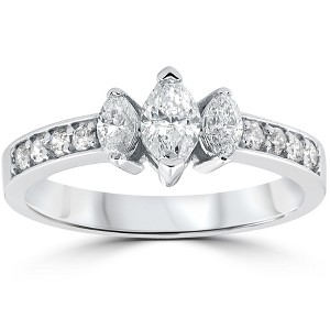 Pompeii3 1ct 3-Stone Marquise Diamond Engagement Ring 14K White Gold - 1 of 4
