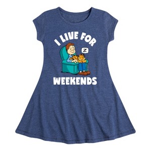 Girls' - Garfield - I Live For Weekends Fit & Flair Cap Sleeve Dress - 1 of 3