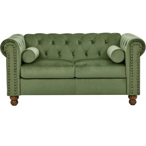 Two-seater sofa, upholstered sofa, velvet button-tufted seat and deep seat for living room, farmhouse decor - 1 of 4