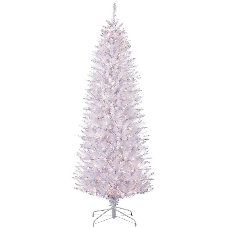 7.5ft Pre-lit Artificial Christmas Tree White Slim Forest Fir - Puleo, 1 of 5