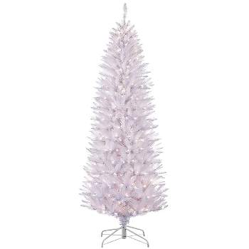 7.5ft Pre-lit Artificial Christmas Tree White Slim Forest Fir - Puleo