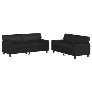 vidaXL Sofa Set Black Faux leather, metal, plywood 2-Seater Sofa Set - 1 of 4