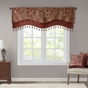 Jacquard Window Rod Pocket Valance With Beads Black 50x18" - 1 of 4