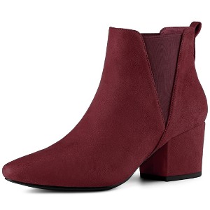 Allegra K Women's Pointed Toe Block Heel Ankle Chelsea Boots - 1 of 4