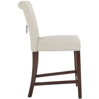 Transitional Light Grey Linen and Wood Counter Stools, Set of 2