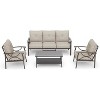 Heynemo Outdoor Patio Furniture Set, 4 Piece Patio Conversation Set with Coffee Table, Metal Furniture Set for Porch Backyard Garden, Grey - 3 of 4