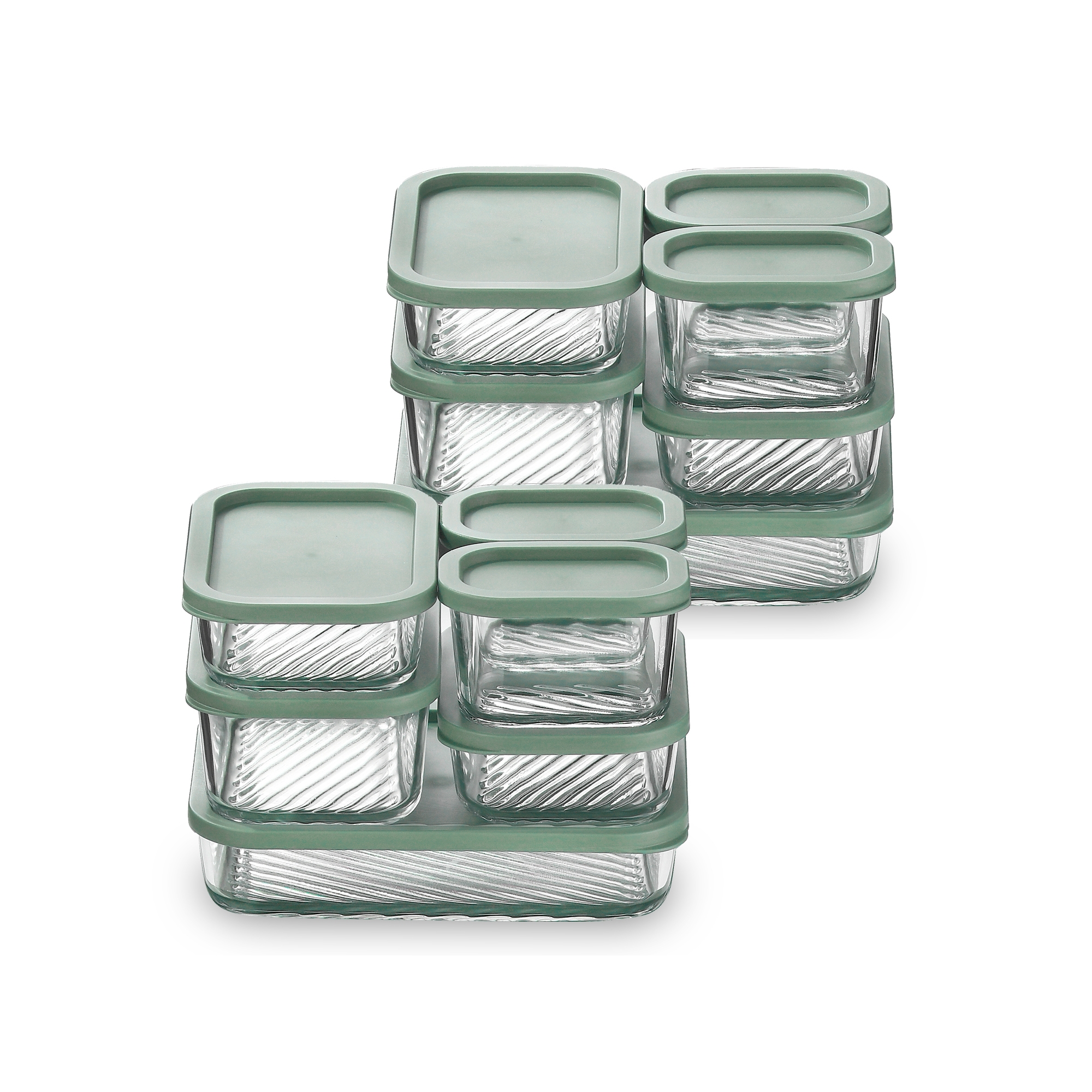 JoyTable Modular Glass Food Storage & Baking Containers – 12-Piece Set, Sage Lids