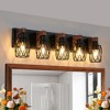 31" Industrial Vintage 5-Light Wall Sconce - Black Cage Wall Lighting Fixture with Wooden Accents for Bathroom,Hallway,Living Room (Bulb Not Included) - 4 of 4