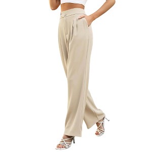 Womens High Waisted Pleated Wide Leg Pants with Pockets Dress Pants - 1 of 4