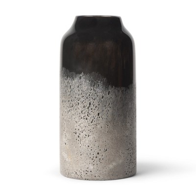 HomeRoots 10" Black And Gray Abstract Glass Cylinder Table Vase