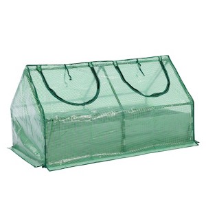 Aoodor Raised Garden Bed with Mini Greenhouse Cover, PE Planter Box Kit with Windows for Herbs, Flowers and Vegetables, Green - 1 of 4