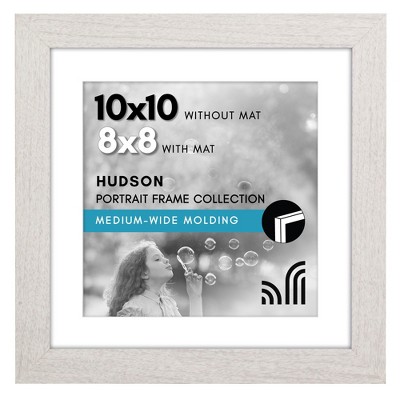 Americanflat 10x10 Picture Frame with Shatter-Resistant Glass - 8x8 with Mat or 10x10 Without Mat - Hudson - Wide Square Frames - White