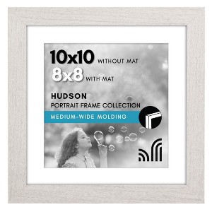 Americanflat 10x10 Picture Frame with Shatter-Resistant Glass - 8x8 with Mat or 10x10 Without Mat - Hudson - Wide Square Frames - White - 1 of 1