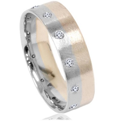 Pompeii3 Brushed Two Tone 6mm Flat 1/3ct Diamond Wedding Band 14K Gold