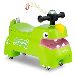 Babyjoy Ride on Toy Baby Dinosaur Sliding Car with4 Universal Casters Under-Seat Storage Green/Pink/White/Yellow - 1 of 4