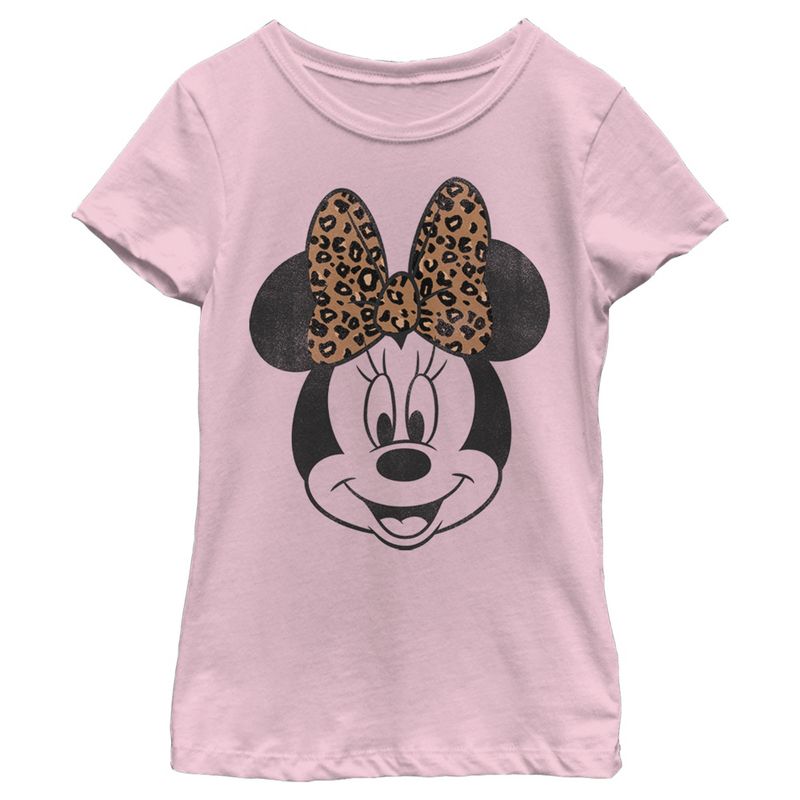 Girl's Mickey & Friends Mickey & Minnie Mouse Cheetah Print Bow T-Shirt, 1 of 4