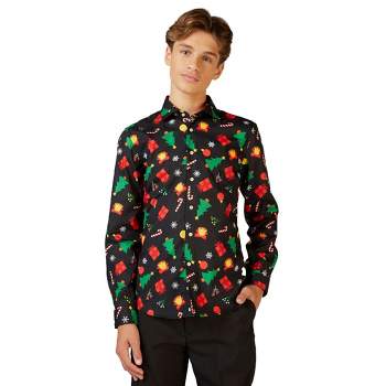 OppoSuits Teen Boys Christmas Shirt - Christmas Icons Black