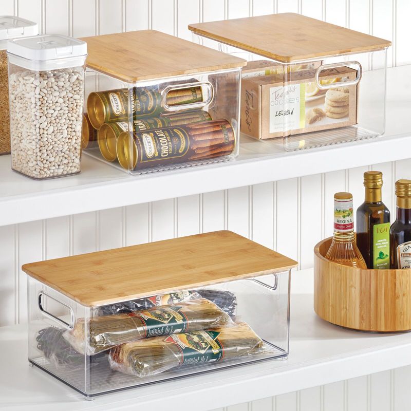mDesign Plastic Kitchen Storage Box - Bamboo Lid, Handles, 3 of 10