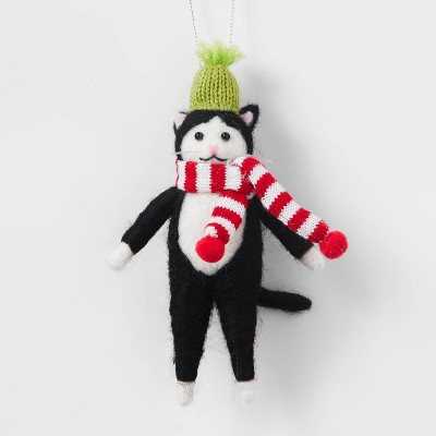 Tuxedo Cat with Stocking Hat Christmas Tree Ornament Green - Wondershop™