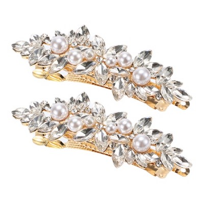 Unique Bargains Women's Rhinestone Faux Pearl Hair Barrettes 2 Pcs