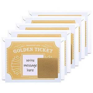 Simply Genius 5 Pack Golden Ticket Lottery Scratch-Off Greeting Card w/ Envelope, Create Custom Hidden Message Golden Ticket Paper - 1 of 4