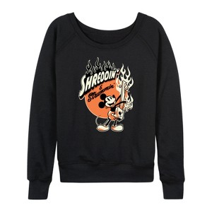 Women's - Disney - Shreddin And Strummin Lightweight French Terry Wide Neck Long Sleeve Shirt - 1 of 4