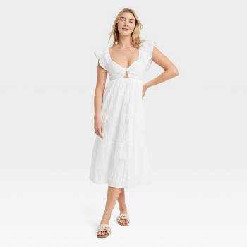Women's Long Sleeve Cinch Waist Maxi Shirtdress - Universal Thread™ White S  : Target