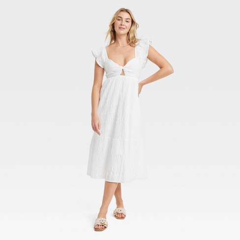 Women's Flutter Short Sleeve Midi A-line Dress - Universal Thread™ White Xl  : Target
