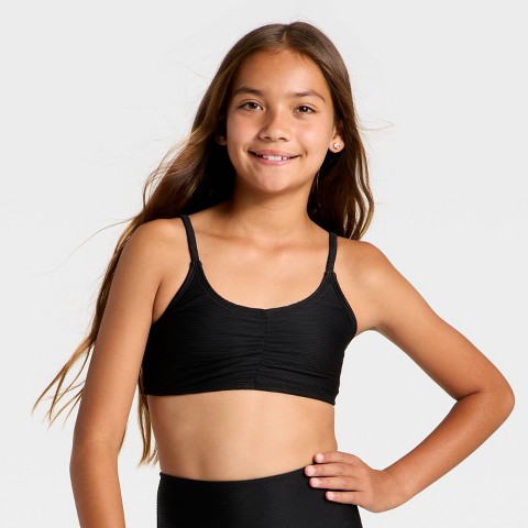 Art Class Girls' Trilette Shirred Swimsuit Top - art class™ Black L