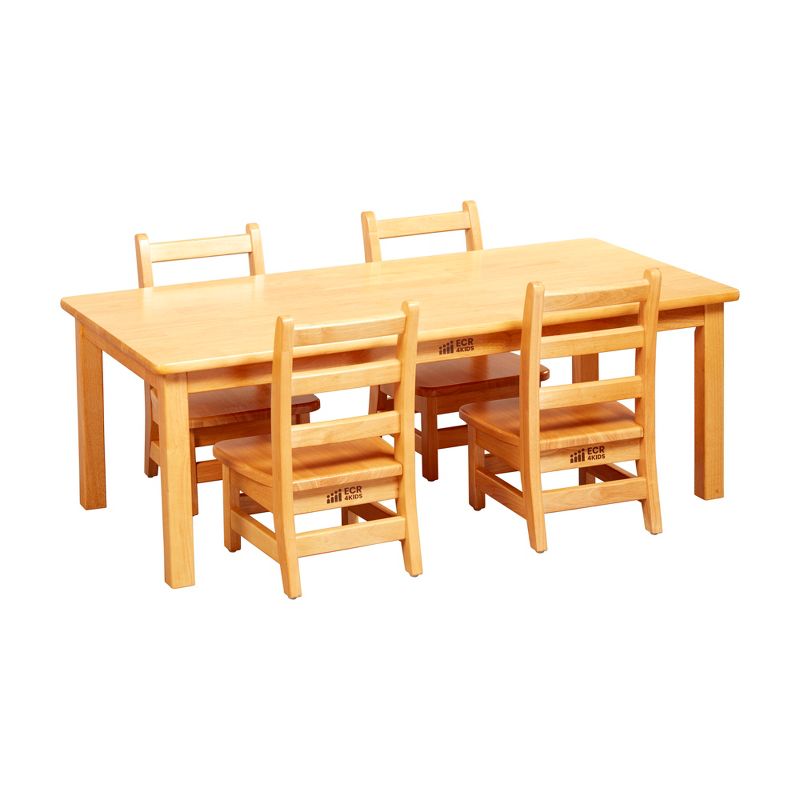 ECR4Kids 24in x 48in Rectangular Hardwood Table with 16in Legs and Four 8in Chairs, Kids Furniture, 1 of 12