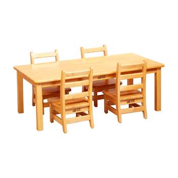 ECR4Kids 24in x 48in Rectangular Hardwood Table with 16in Legs and Four 8in Chairs, Kids Furniture